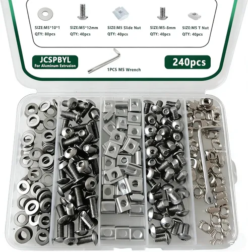 Vista 13 de 80 piezas de kit de tuercas roscadas M6 T para extrusiones de aluminio 1010 1020, 40 piezas de tornillos hexagonales M6x10/12/14/16mm negros y 40