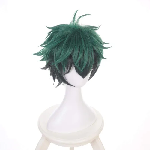 Vista 2 de Peluca de cosplay de anime para My Hero Academia, pelucas sintéticas con gorra gratis (Midoriya Izuku)