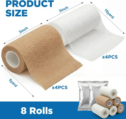 Vista 2 de Geiserailie Unna - 4 rollos de gasa para botas Unna de 3 pulgadas x 10 yardas con óxido de zinc, 4 rollos de 2.95 pulgadas, envoltura autoadhesiva