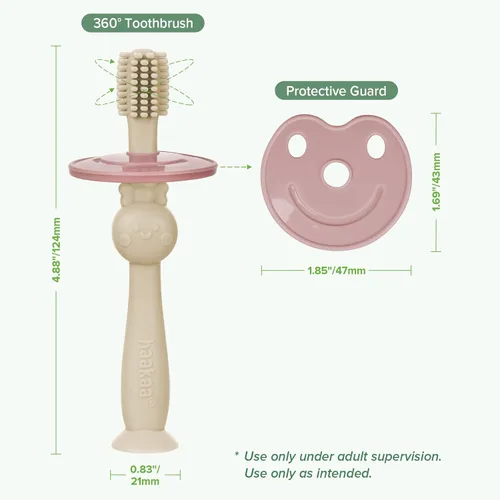 Vista 8 de haakaa Cepillo de dientes para bebé 360° con base de succión - Beige + Beige + Rubor
