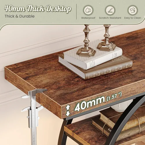Vista 5 de Huuger Mesa de entrada de 41.3 pulgadas, mesa de sofá industrial con consola y almacenamiento, mesa de acento con estantes, para entrada, pasillo