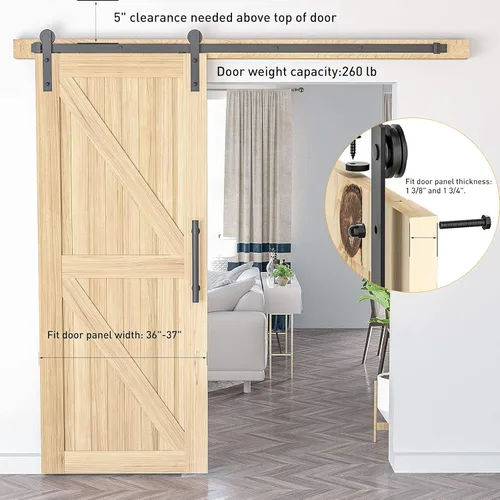 Vista 3 de Signstek Kit de herrajes para puerta corrediza de granero de 6.6 pies, resistente con gancho de puerta, guía de suelo ajustable y 2 asas, fácil