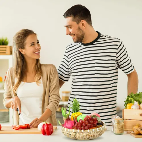 Vista 3 de Geelin 5 cestas de pan de bambú tejidas de 5 tamaños para colgar en la pared en forma de U, cesta redonda de pared decorativa para alimentos