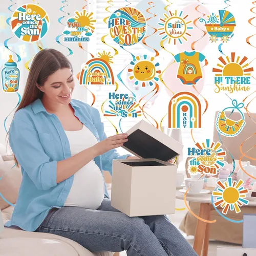 Vista 5 de Juego de 36 decoraciones de remolinos colgantes para baby shower, estilo bohemio retro para colgar en el sol