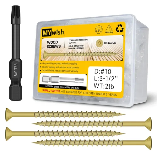 Vista 11 de 77 tornillos de madera #10 x 2-1/2 pulgadas, caja de 1 libra, tornillos de cubierta de 2 1/2 pulgadas, cabezal Torx T25, tornillos de construcción