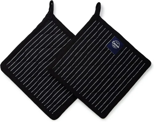 Vista 4 de Encasa XO Juego de 2 soportes para ollas de algodón resistentes al calor con lazo para colgar, azul azul, almohadilla térmica acolchada multiusos
