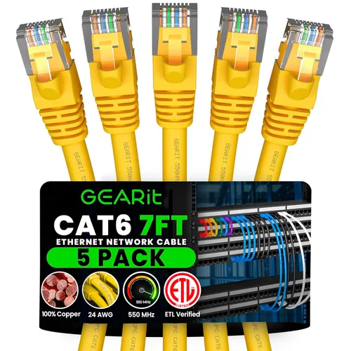 Vista 10 de GEARit Paquete de 5 cables Ethernet Cat6 de 100 pies Cable de conexión de red RJ45, conectores chapados en oro sin enganches de 10 Gbps - Cable