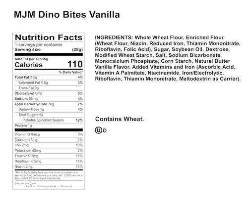 Vista 2 de MJM Dino Bites Vanillas Grahams - Caja de 150 paquetes Snack para estilos de vida activos Sabor saludable a vainilla Conveniente y sobre