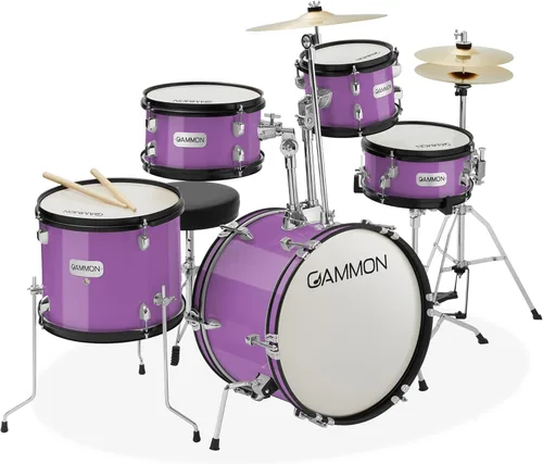 Vista 9 de Gammon Percussion Kit de batería de arranque junior de 5 piezas con platillos, hardware, palos y trono, color azul