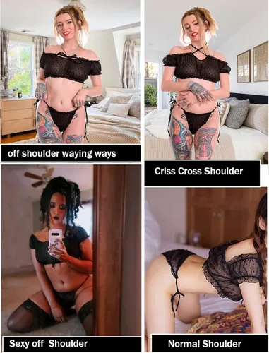 Vista 4 de Avidlove Conjunto de brasier y bragas con volantes conjunto de lencería de malla babydoll