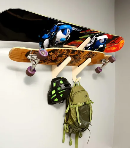 Vista 12 de Grassracks Soporte de pared para snowboard y monopatín de bambú y abedul, serie Moloka`i