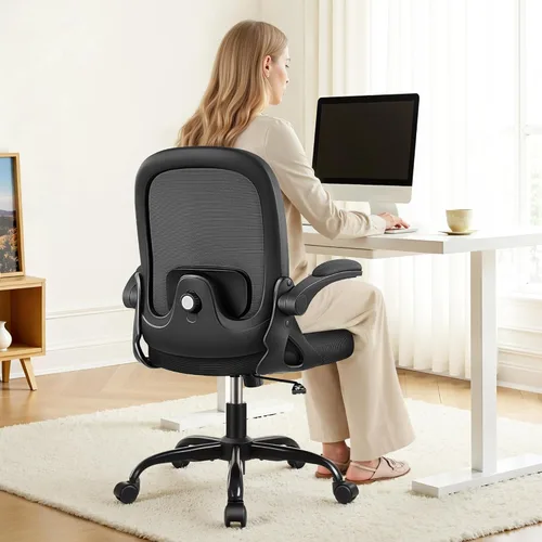 Vista 11 de Primy Silla de escritorio ergonómica con soporte lumbar 3D ajustable y altura, cómoda silla de computadora de malla con reposabrazos abatibles