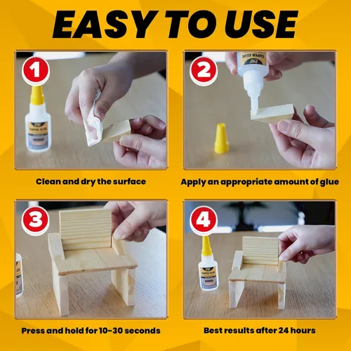 Vista 7 de Superpegamento líquido para madera, adhesivo de cianoacrilato instantáneo transparente para manualidades de madera, reparación de carpintería