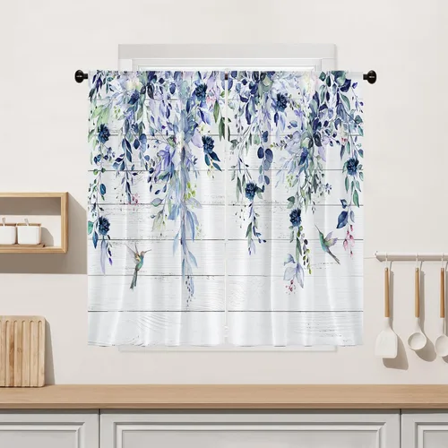 Vista 8 de Cortina de eucalipto negro y gris, cenefa para tratamiento de ventana, estilo bohemio, rústico, floral, bolsillo para barra, cortinas de ventana