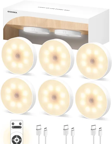 Vista 9 de GOODEA Luces LED para Debajo del Gabinete, Luz Recargable con Sensor de Movimiento, Luces de Disco de 1000mAh con Control Remoto IR, Luces Debajo