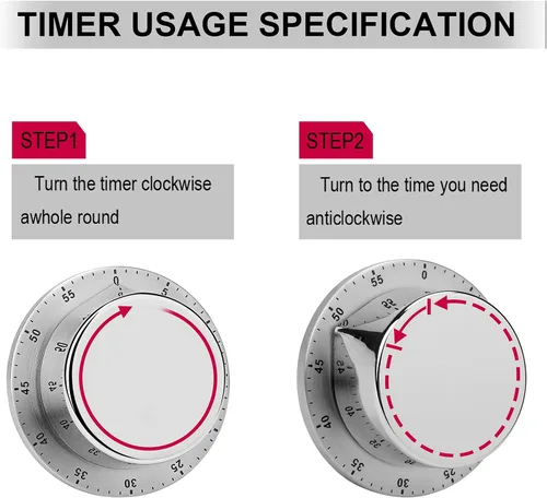 Vista 8 de Cute White Cat Kitchen Timers for Cooking Stainless Steel Chef Cooking Timer Clock Magnetic Manual Countdown Timers 60 Minute Wind Up Timer with