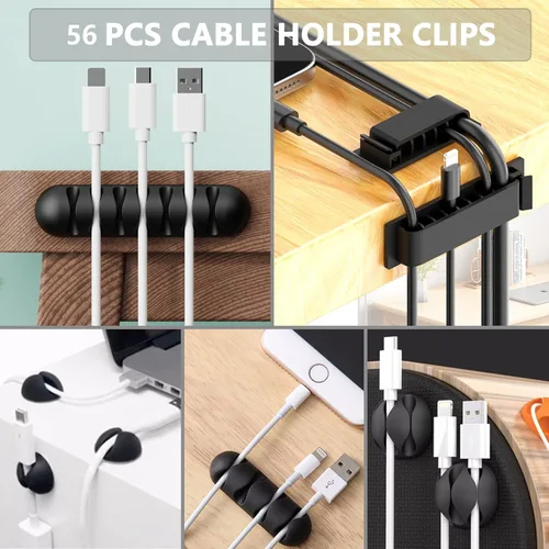 Vista 2 de ELII Kit de gestión de cables de 302 piezas, 4 fundas para cables, 45 clips para cables, 11 soportes para cables, 22 correas organizadoras de cables