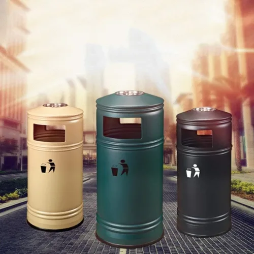 Vista 3 de Botes de basura de metal con cenicero, cubo de basura industrial, contenedor de basura comercial, cesta de metal (marrón)