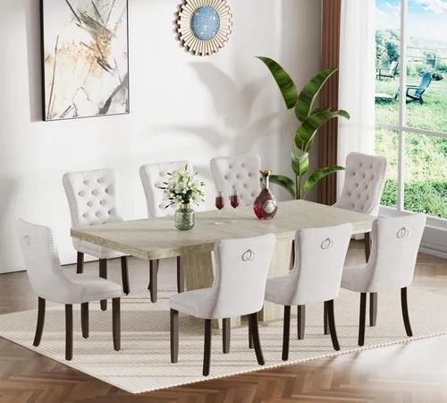Vista 20 de Henf Juego de mesa de comedor extensible de 5 piezas para 4, 63"-79" Mesa de cocina grande extensible con 4 sillas negras acolchadas, Juego de mesa
