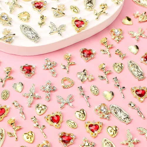 Vista 4 de COOSLIM 2 cajas de aretes de acero para verano, perlas de metal, gemas para uñas, conchas doradas, estrellas de mar, aleación de caballito de mar