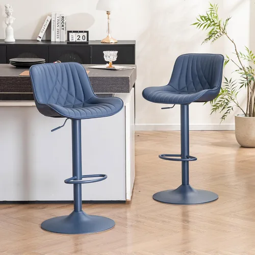 Vista 10 de YOUTASTE Juego de 2 taburetes de bar, taburetes de bar giratorios ajustables con respaldo, sillas de bar tapizadas de piel sintética gris con base