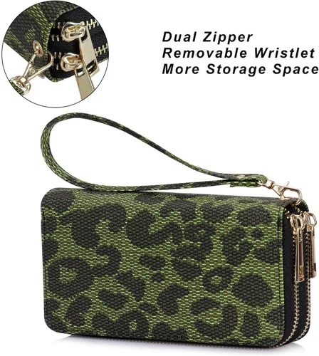 Vista 4 de HAWEE - Cartera para teléfono celular, con dos cierres y correa larga extraíble para la muñeca, para mujer