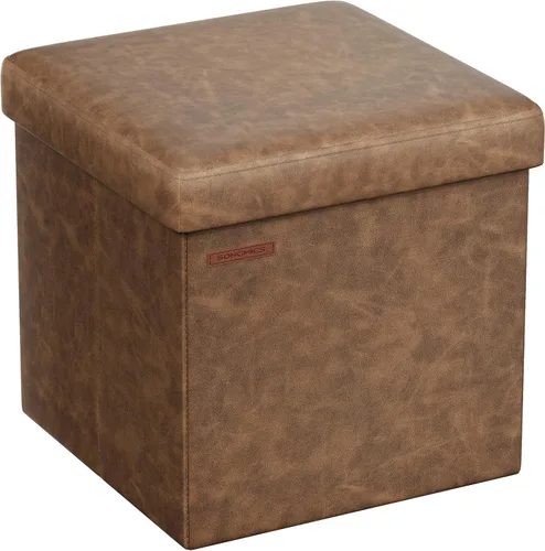 Vista 12 de SONGMICS cubo de almacenamiento de piel sintética, asiento, 15 pulgadas, Madera, Negro