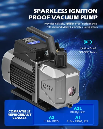 Vista 3 de Orion Motor Tech A2L Bomba de vacío y juego de medidores para aire acondicionado, bomba de vacío de 5 cfm de 2 etapas sin chispas a prueba