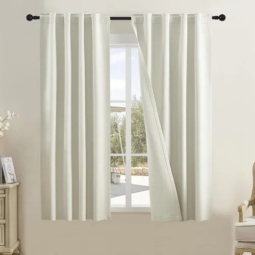 Vista 15 de DUALIFE - Cortinas de lino opacas beige de 54 pulgadas de largo, con pestaña trasera y bolsillo para cortinero, cortinas estrechas para dormitorio