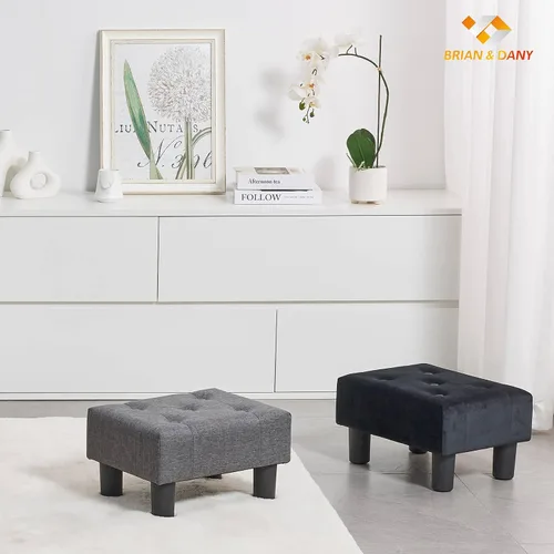Vista 7 de BRIAN & DANY Taburete pequeño para pies, taburetes de lino con patas, reposapiés pequeño estable para sala de estar, beige