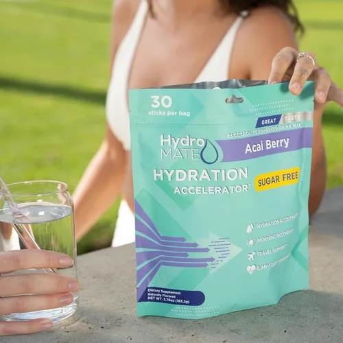Vista 5 de Paquetes de hidratación sin azúcar en polvo de electrolitos Acai Berry HydroMATE 30 Sticks