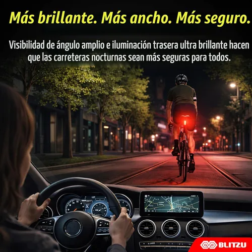 Vista 7 de BLITZU Juego de luces de bicicleta recargables USB-C 2023 con campana. Accesorios de bicicleta para conducción nocturna, ciclismo, potente faro