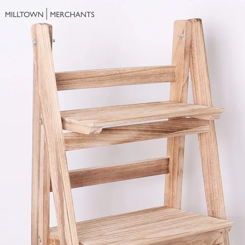 Vista 3 de Milltown Merchants Distressed Ladder Shelf - Rustic Leaning Shelf for Home Decor (Driftwood)