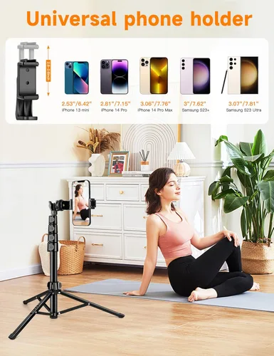 Vista 4 de Trípode para teléfono, soporte portátil de 71 pulgadas para teléfono celular con control remoto y soporte para teléfono, soporte para cámara