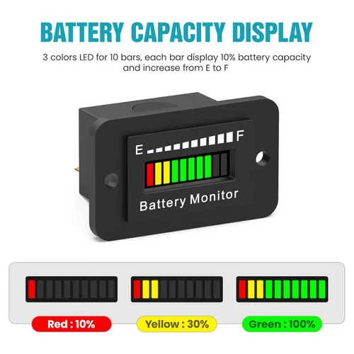 Vista 2 de Monitor Medidor de Batería 12V 24V 36V 48V 60V 72V, Indicador de Voltaje de Capacidad de Batería LED Impermeable Medidor Indicador de Batería