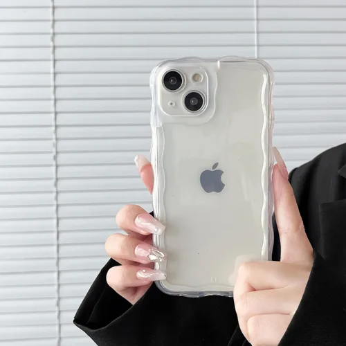 Vista 15 de FABSPARK Funda para iPhone 13, Bonita Funda con Láser Colorido Retro Exquisito Borde Ondulado Rizado Curvo, Protector Estético de TPU Suave