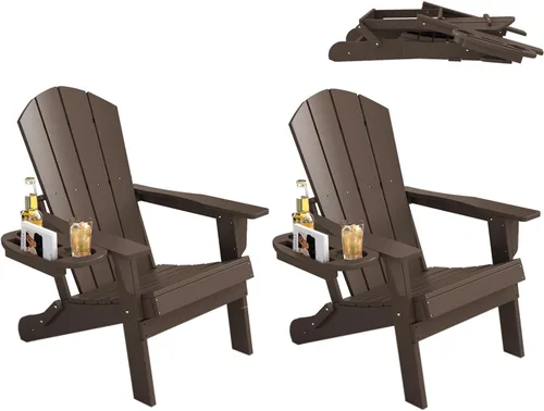 Vista 60 de FOOWIN Silla Adirondack plegable, sillas Adirondack de polietileno de alta densidad con soporte para tazas, sillas de plástico resistentes a
