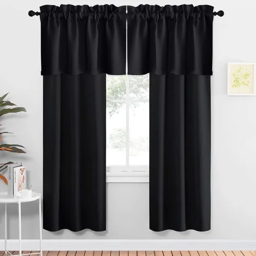 NICETOWN 2 paneles de cortinas opacas de 34 x 72 pulgadas de largo con bolsillo para barra con 2 paneles de 42 x 16 pulgadas de largo, cenefas