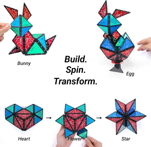 Vista 4 de TOSY Pirámide Magnética de Piedra - 1 Cubo se Transforma en 1 Billón de Formas, 14 piezas (12 piezas de rompecabezas y 2 giradores), 243 Imanes