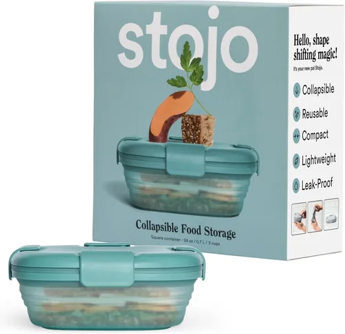 Vista 8 de STOJO Caja de sándwich plegable – 24 onzas, recipiente reutilizable de almacenamiento de alimentos, cuenco de silicona para alimentos