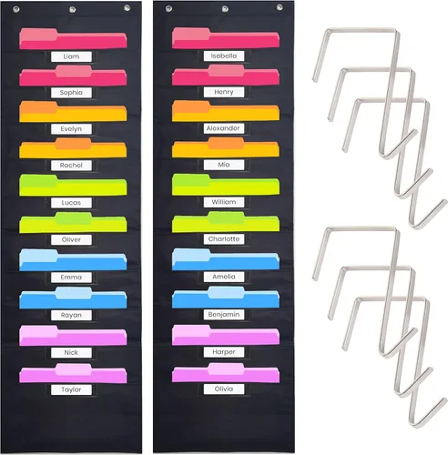Vista 13 de Hippo Creation - Tabla con compartimentos negra de 10 compartimentos, 6 colgadores incluidos, organizador de pared colgante para carpetas, buzón