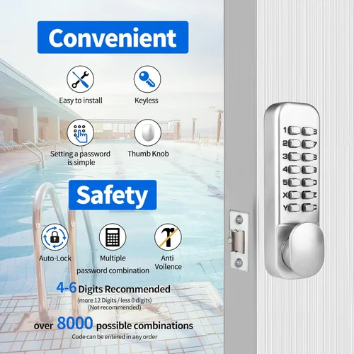 Vista 3 de MUTEX MX920 - Cerradura mecánica de combinación de 14 teclas con teclado doble, seguridad de entrada sin llave para puertas del hogar, vallas