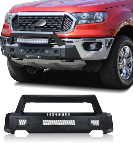 Vista 8 de IRONBISON Barde Parachoques delantero para Ford Ranger 2019-2023, protector de parachoques delantero plegable resistente con luces antiniebla
