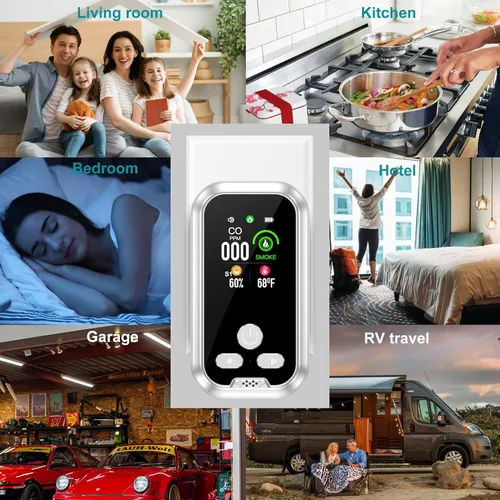 Vista 8 de Detector de humo y monóxido de carbono enchufable 4 en 1, batería de reserva integrada de 2000 mAh, pantalla HD