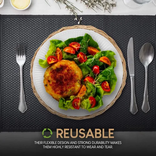 Vista 4 de Stock Your Home Soporte para platos de papel de bambú de 10 pulgadas (4 unidades) – Placas de carga naturales reutilizables de mimbre resistente