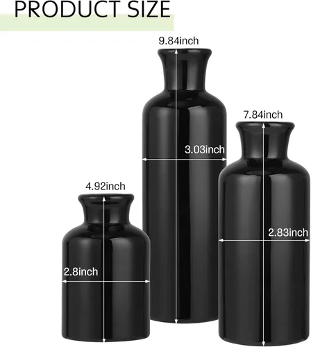 Vista 2 de Juego de 5 piezas de centros de mesa rústicos de mesa, juego de 3 jarrones de cerámica boho con bandeja de madera para servir cuentas de madera