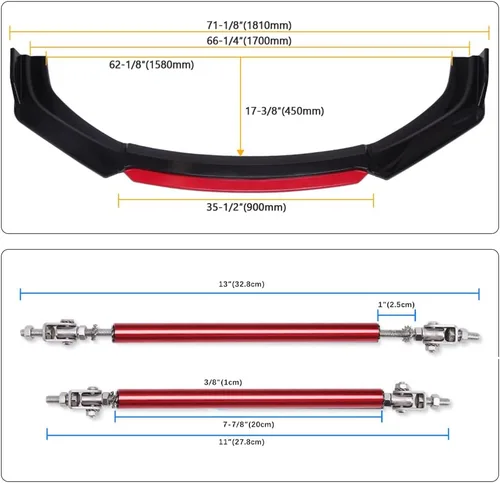 Vista 4 de DREAMIZER Alerón Labio Barbilla Divisor Difusor Protector Universal para Parachoques Delantero Kit de Carrocería con Varilla Divisora Compatible