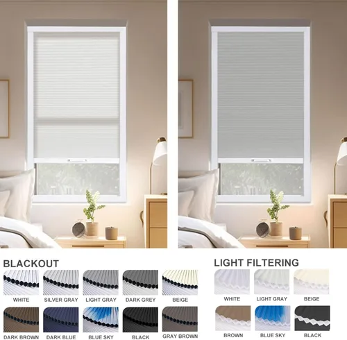 Vista 5 de BERISSA Persianas opacas manuales, persianas celulares inalámbricas, marco de aluminio, oscurecimiento de habitación, persianas de panal para techo