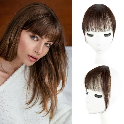Vista 13 de Peluca de cabello humano real, color marrón y negro Marrón/Negro