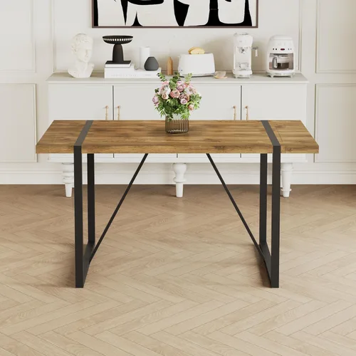 Vista 4 de Mesa de comedor de 55 pulgadas para 4-6, mesa de cocina de madera con patas de metal, mesa de comedor para 4-6 para el hogar, comedor, sala de estar